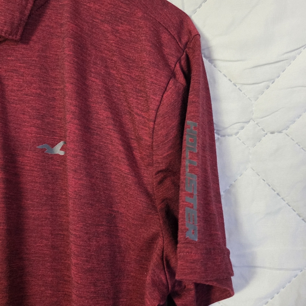Hollister California Mens Sz Medium Short Sleeve Stretch Polo Tee Shirt Red - Picture 7 of 7